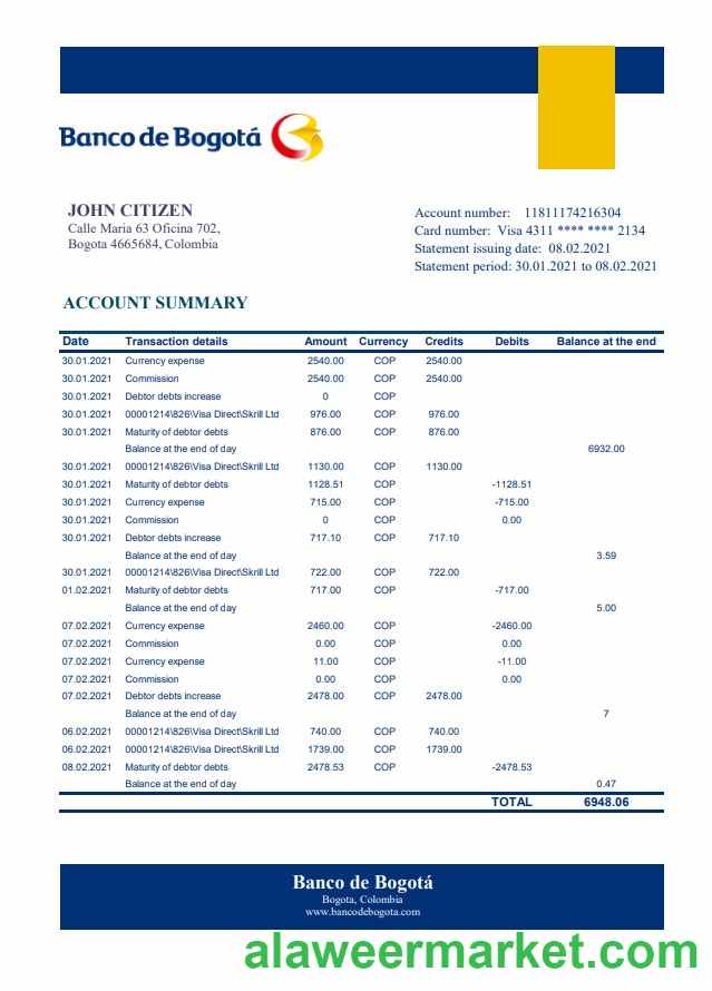Colombia Banco de Bogotá excel pdf